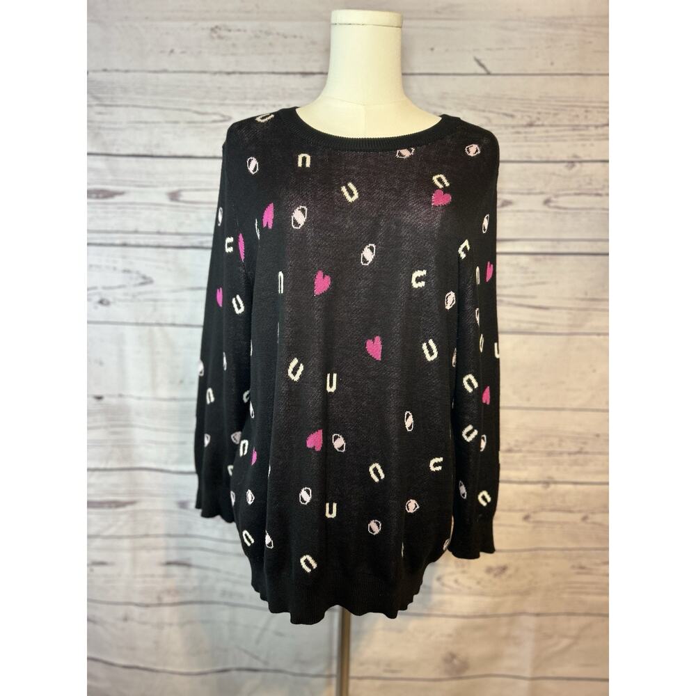 ModCloth Black Pink White Heart “I Love You” Sweater Women’s Size L